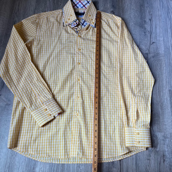 Coogi Classic Button Down L/S Yellow Check Shirt Size L 16.5 34/35 - Picture 6 of 8